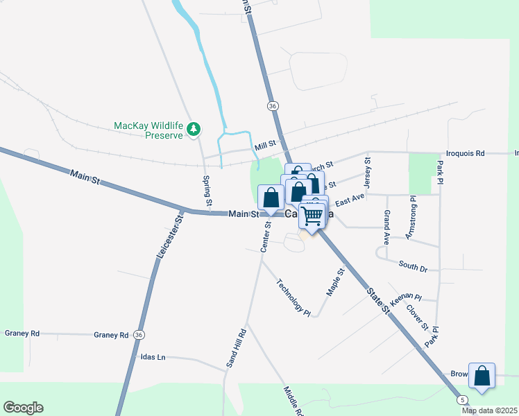 map of restaurants, bars, coffee shops, grocery stores, and more near 3077 Main Street in Caledonia