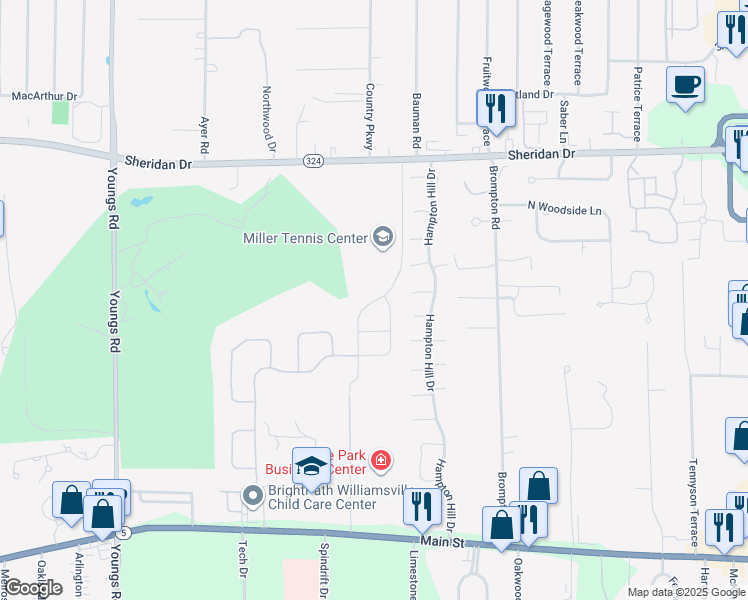 map of restaurants, bars, coffee shops, grocery stores, and more near in Erie County