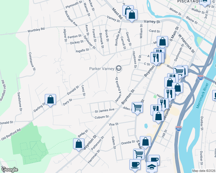 map of restaurants, bars, coffee shops, grocery stores, and more near 160 Pasture Drive in Manchester