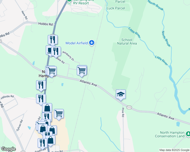 map of restaurants, bars, coffee shops, grocery stores, and more near 221 Atlantic Avenue in North Hampton