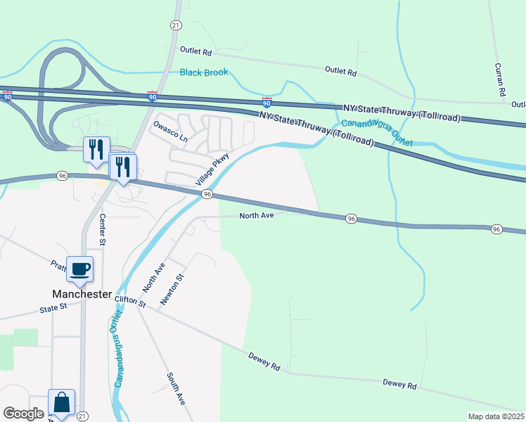 map of restaurants, bars, coffee shops, grocery stores, and more near 3970 North Avenue in Shortsville