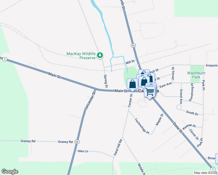 map of restaurants, bars, coffee shops, grocery stores, and more near 3039 Main Street in Caledonia