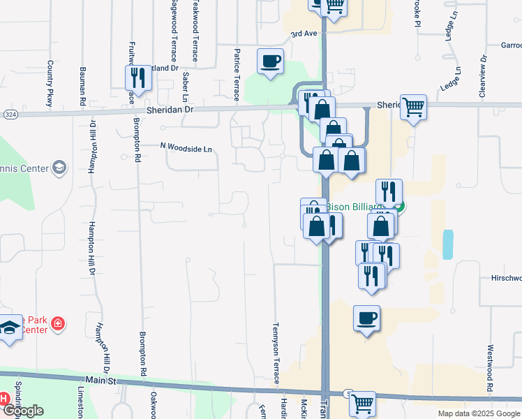 map of restaurants, bars, coffee shops, grocery stores, and more near 294 Tennyson Terrace in Buffalo