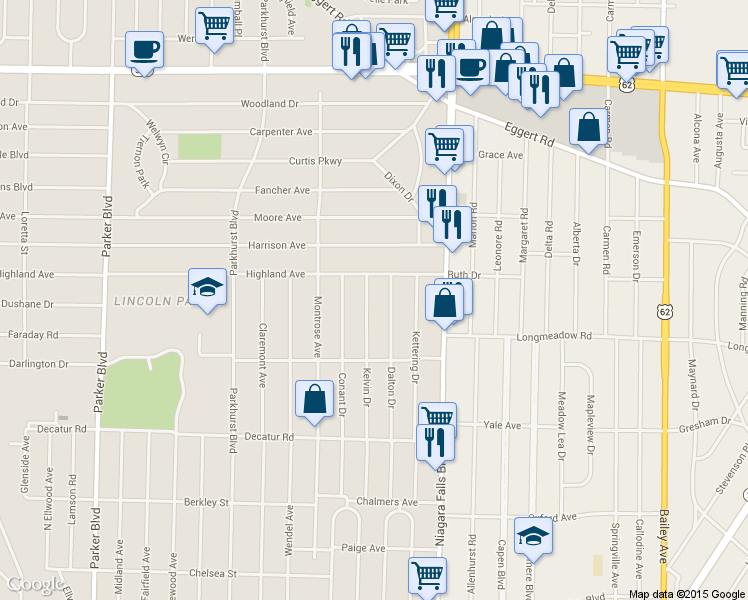 map of restaurants, bars, coffee shops, grocery stores, and more near 229 Kelvin Dr in Buffalo