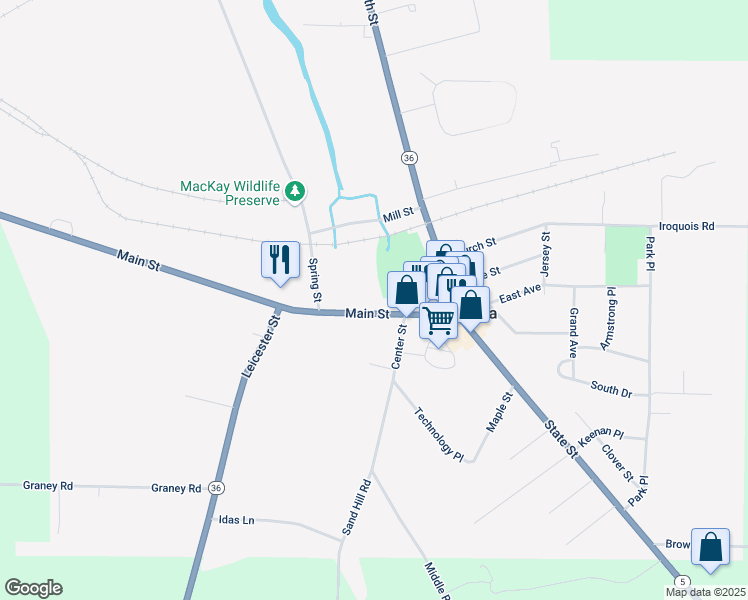 map of restaurants, bars, coffee shops, grocery stores, and more near 3077 Main Street in Caledonia