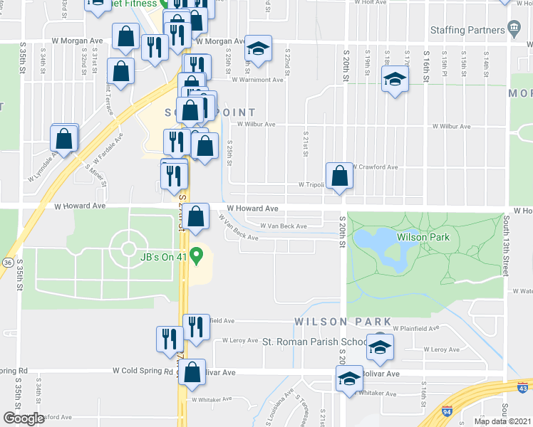 map of restaurants, bars, coffee shops, grocery stores, and more near 2235 West Howard Avenue in Milwaukee