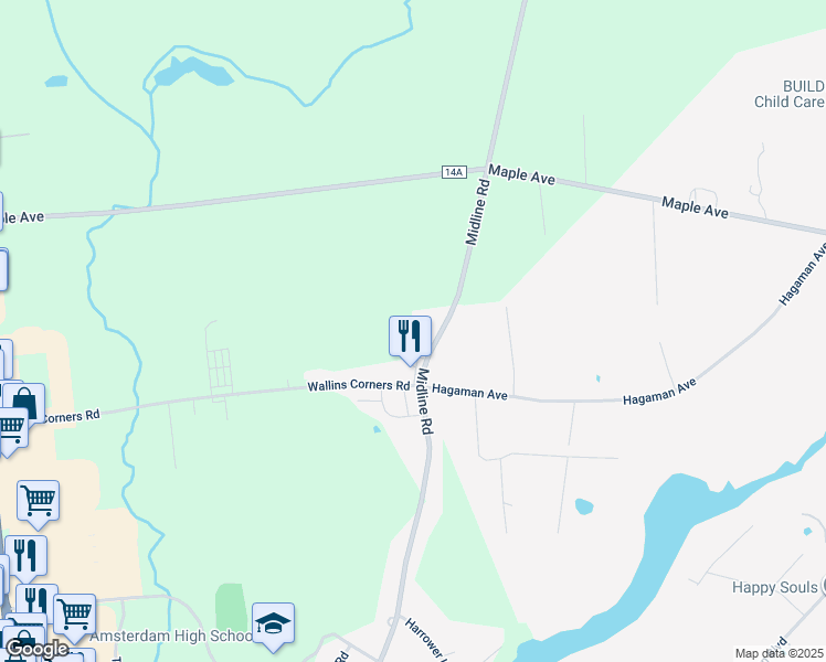 map of restaurants, bars, coffee shops, grocery stores, and more near 1280 Midline Road in Amsterdam