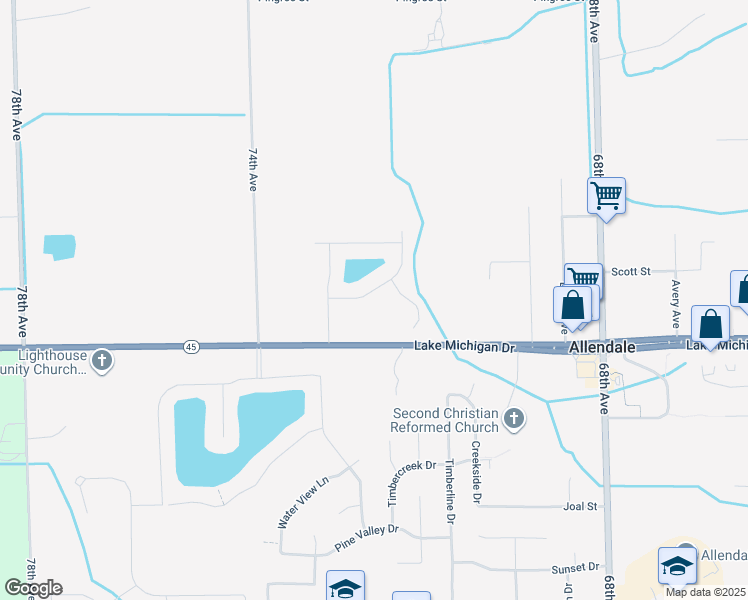 map of restaurants, bars, coffee shops, grocery stores, and more near 7206 Barn Owl Lane in Allendale Charter Township