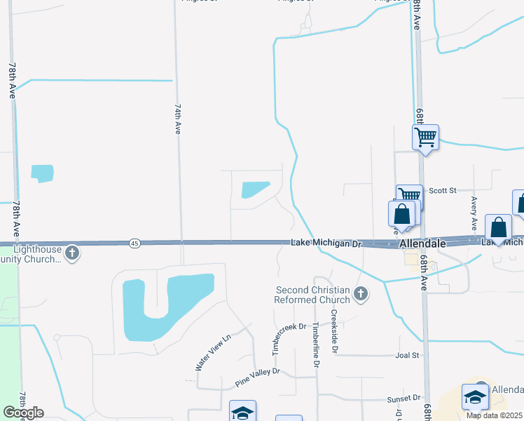 map of restaurants, bars, coffee shops, grocery stores, and more near 7206 Barn Owl Lane in Allendale Charter Township