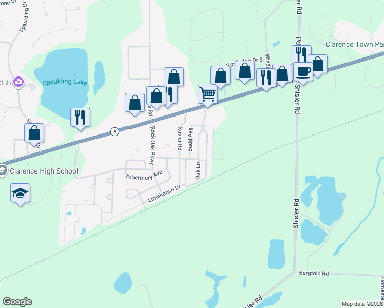 map of restaurants, bars, coffee shops, grocery stores, and more near 37 Budd Avenue in Clarence