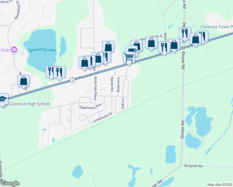 map of restaurants, bars, coffee shops, grocery stores, and more near 37 Budd Avenue in Clarence