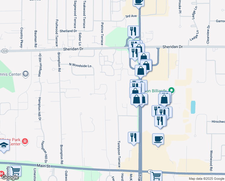 map of restaurants, bars, coffee shops, grocery stores, and more near 294 Tennyson Terrace in Buffalo