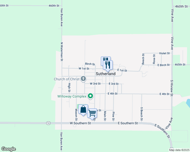 map of restaurants, bars, coffee shops, grocery stores, and more near 200 Ash Street in Sutherland