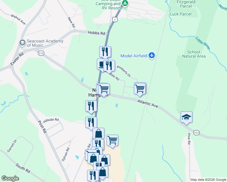 map of restaurants, bars, coffee shops, grocery stores, and more near 245 Atlantic Avenue in North Hampton