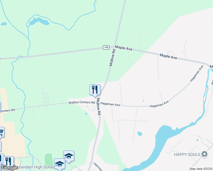 map of restaurants, bars, coffee shops, grocery stores, and more near 1277 Midline Road in Amsterdam