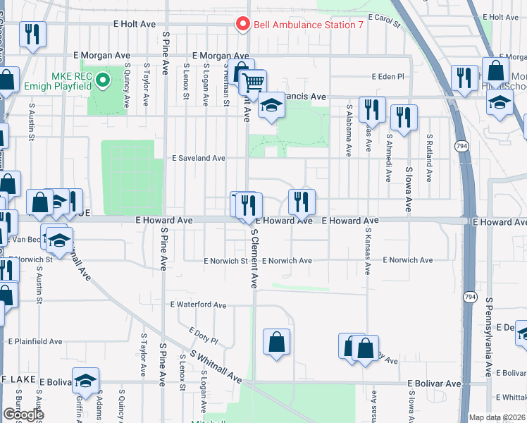 map of restaurants, bars, coffee shops, grocery stores, and more near in Milwaukee