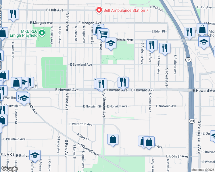map of restaurants, bars, coffee shops, grocery stores, and more near in Milwaukee
