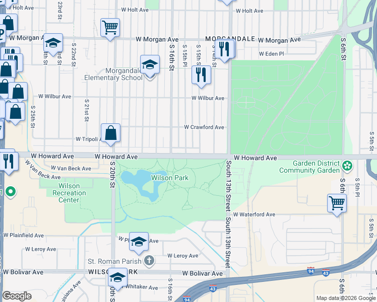 map of restaurants, bars, coffee shops, grocery stores, and more near 1568 West Howard Avenue in Milwaukee