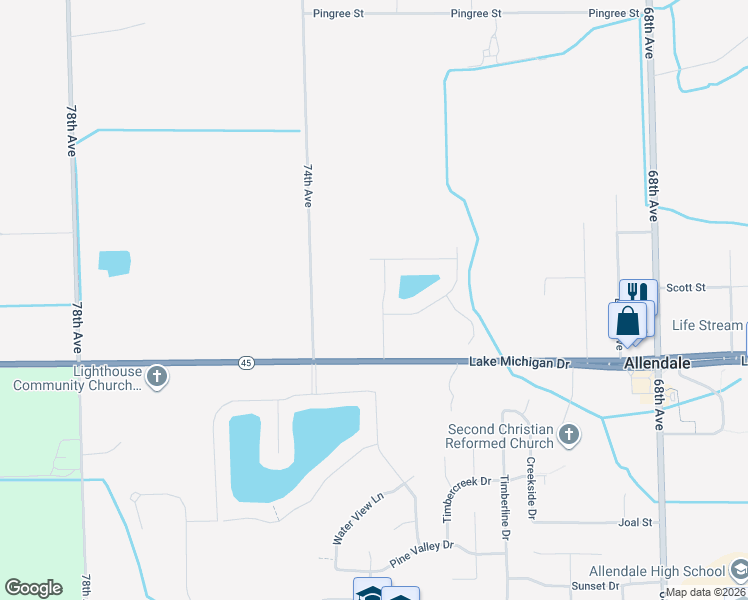 map of restaurants, bars, coffee shops, grocery stores, and more near 11265 Red Hawk Lane in Allendale Charter Township
