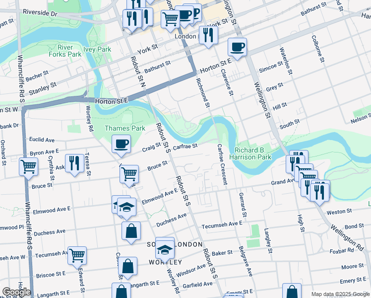 map of restaurants, bars, coffee shops, grocery stores, and more near 21 Ardaven Place in London