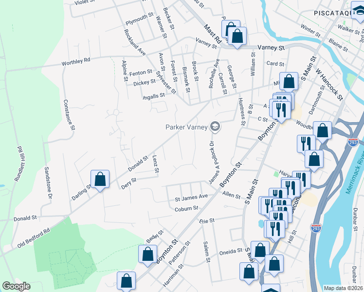 map of restaurants, bars, coffee shops, grocery stores, and more near 95 Leandre Street in Manchester