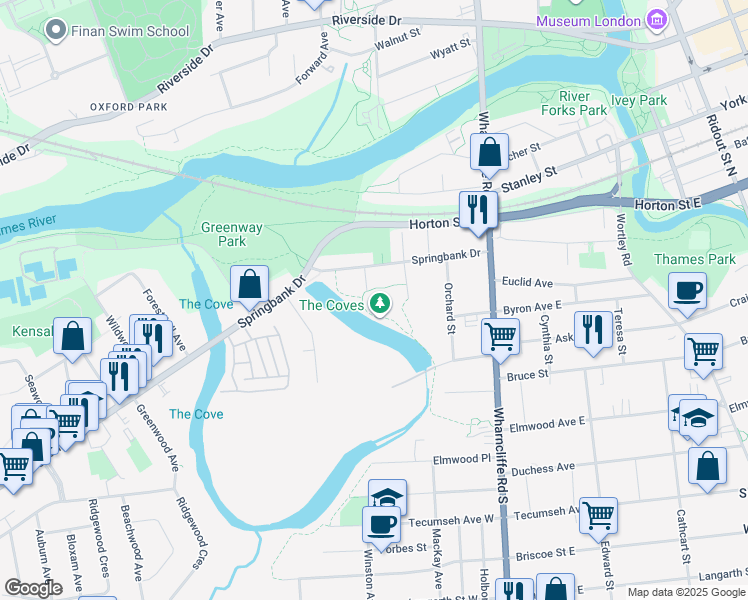 map of restaurants, bars, coffee shops, grocery stores, and more near in London