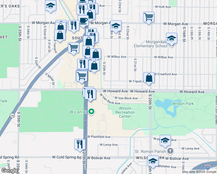 map of restaurants, bars, coffee shops, grocery stores, and more near 3829 South 24th Street in Milwaukee