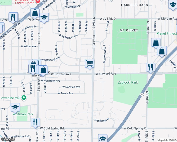 map of restaurants, bars, coffee shops, grocery stores, and more near 4323 West Tripoli Avenue in Milwaukee