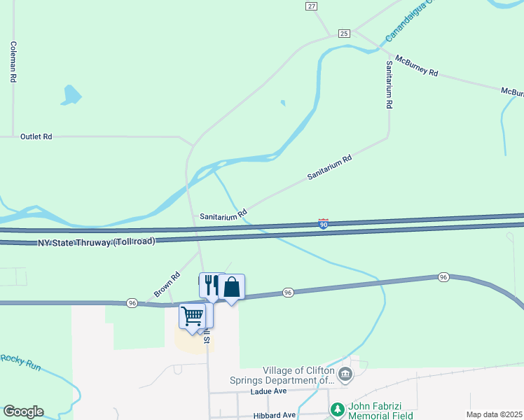 map of restaurants, bars, coffee shops, grocery stores, and more near 2659 Sanitarium Road in Clifton Springs