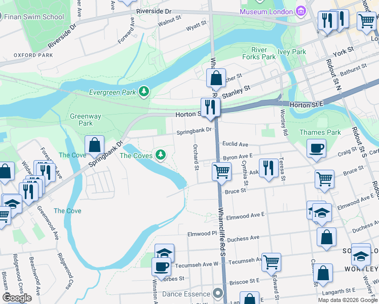 map of restaurants, bars, coffee shops, grocery stores, and more near 10 Orchard Street in London
