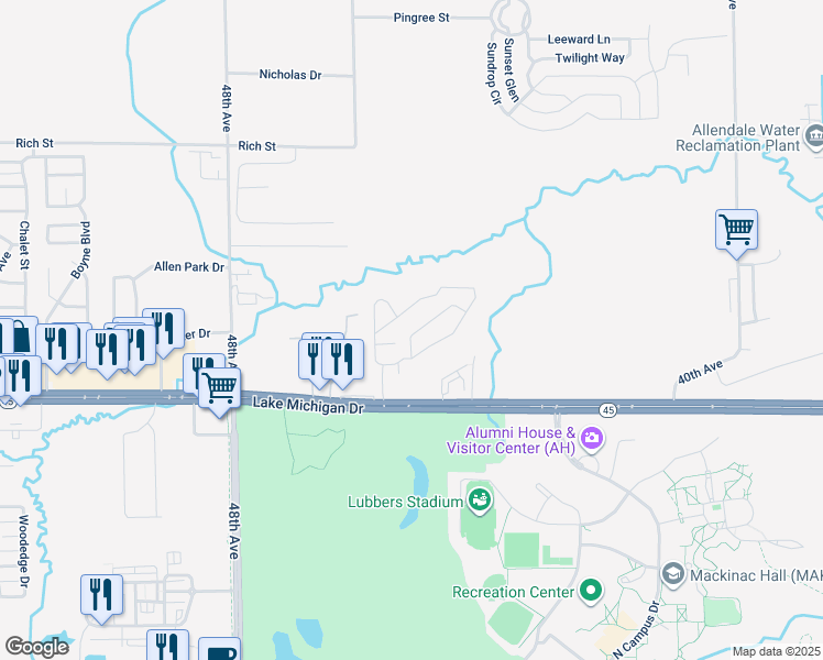 map of restaurants, bars, coffee shops, grocery stores, and more near 11230 Kistler Avenue in Allendale Charter Township