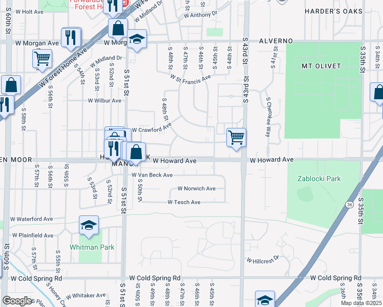 map of restaurants, bars, coffee shops, grocery stores, and more near 4604 West Tripoli Avenue in Milwaukee