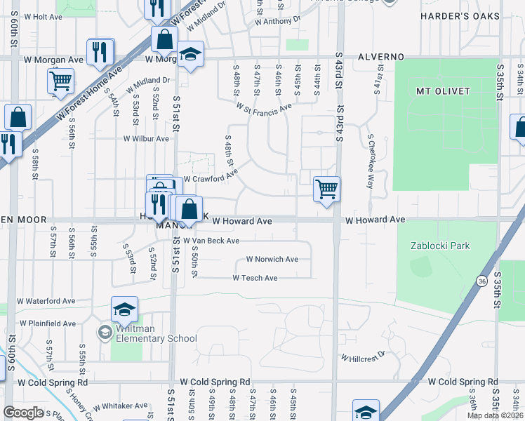 map of restaurants, bars, coffee shops, grocery stores, and more near 4703 West Tripoli Avenue in Milwaukee