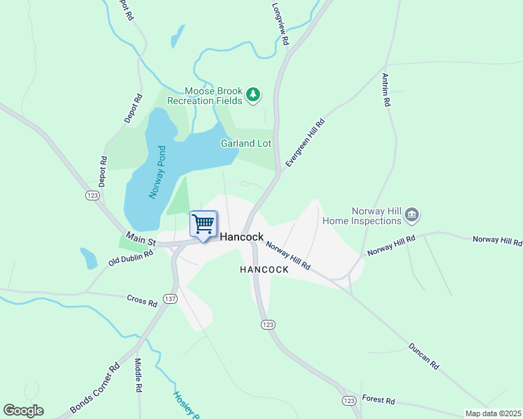 map of restaurants, bars, coffee shops, grocery stores, and more near 10 Bennington Road in Hancock