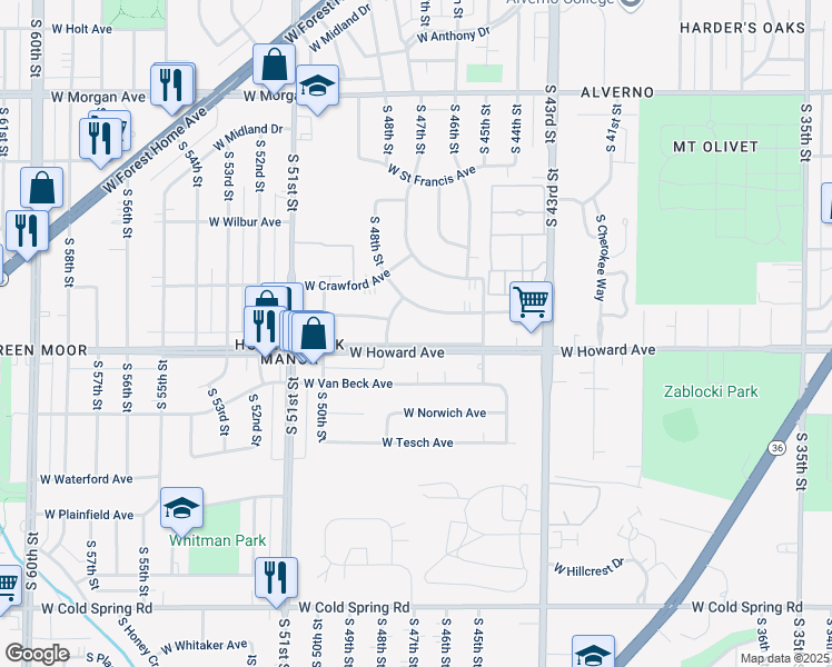 map of restaurants, bars, coffee shops, grocery stores, and more near 4703 West Tripoli Avenue in Milwaukee