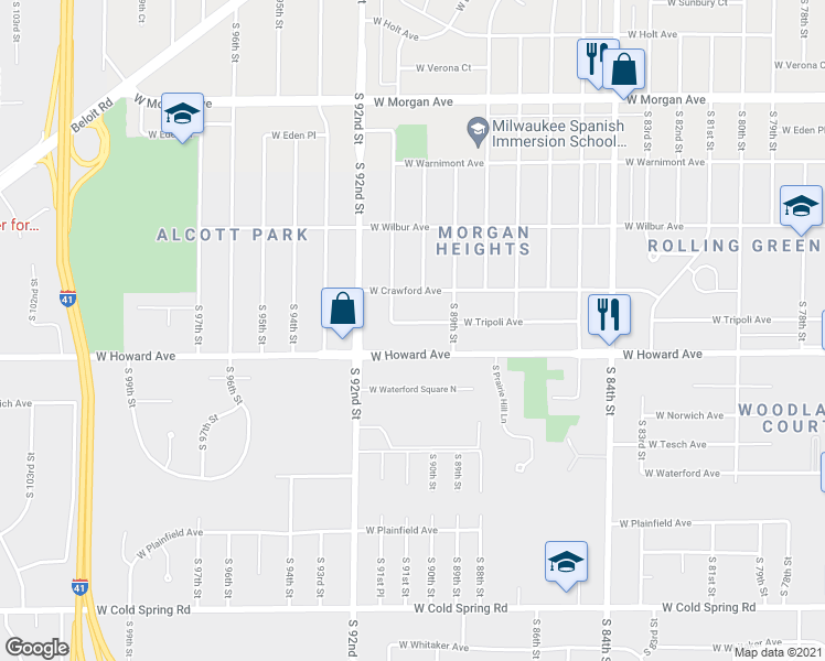 map of restaurants, bars, coffee shops, grocery stores, and more near 9022 West Tripoli Avenue in Milwaukee