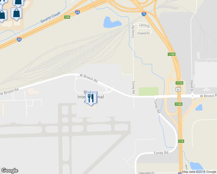 map of restaurants, bars, coffee shops, grocery stores, and more near 3264 West Bristol Road in Flint