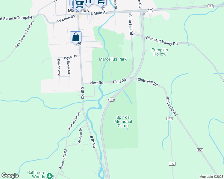 map of restaurants, bars, coffee shops, grocery stores, and more near 2534 County Road 150A in Marcellus