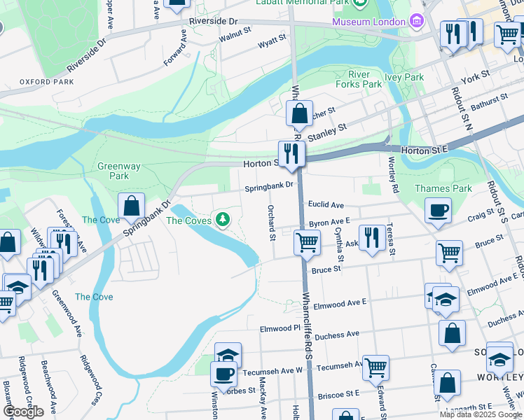 map of restaurants, bars, coffee shops, grocery stores, and more near 25 Orchard Street in London