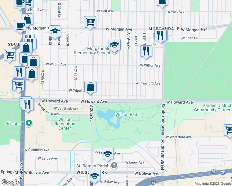 map of restaurants, bars, coffee shops, grocery stores, and more near 3830 South 18th Street in Milwaukee