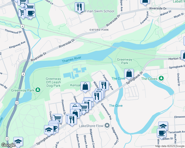 map of restaurants, bars, coffee shops, grocery stores, and more near 73 Wildwood Avenue in London