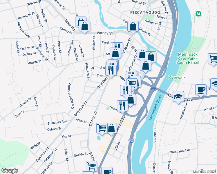map of restaurants, bars, coffee shops, grocery stores, and more near 500 South Main Street in Manchester