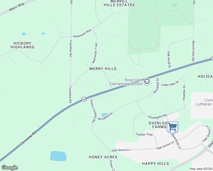 map of restaurants, bars, coffee shops, grocery stores, and more near W277S3855 Merrihill Parkway in Waukesha