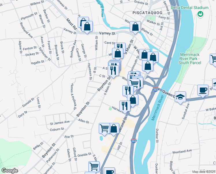 map of restaurants, bars, coffee shops, grocery stores, and more near 513 South Main Street in Manchester
