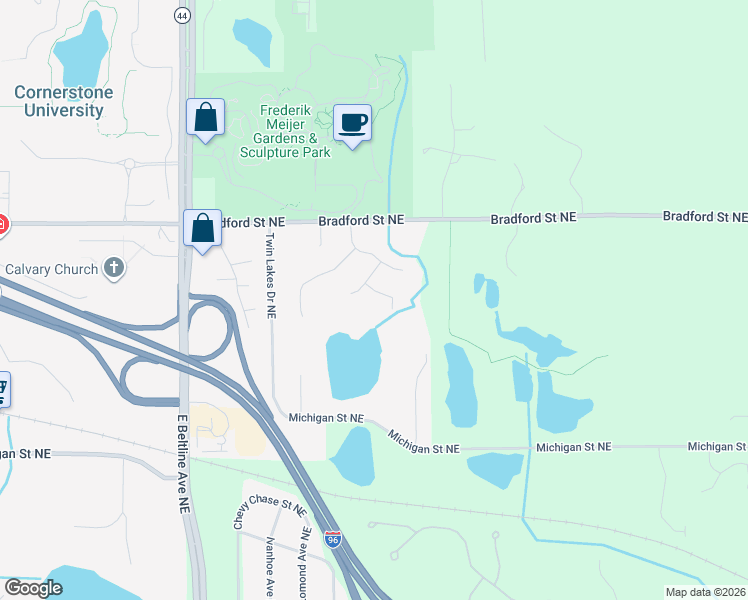map of restaurants, bars, coffee shops, grocery stores, and more near 675 Eastview Court Northeast in Grand Rapids