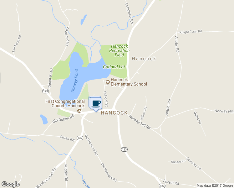 map of restaurants, bars, coffee shops, grocery stores, and more near 10 Bennington Road in Hancock