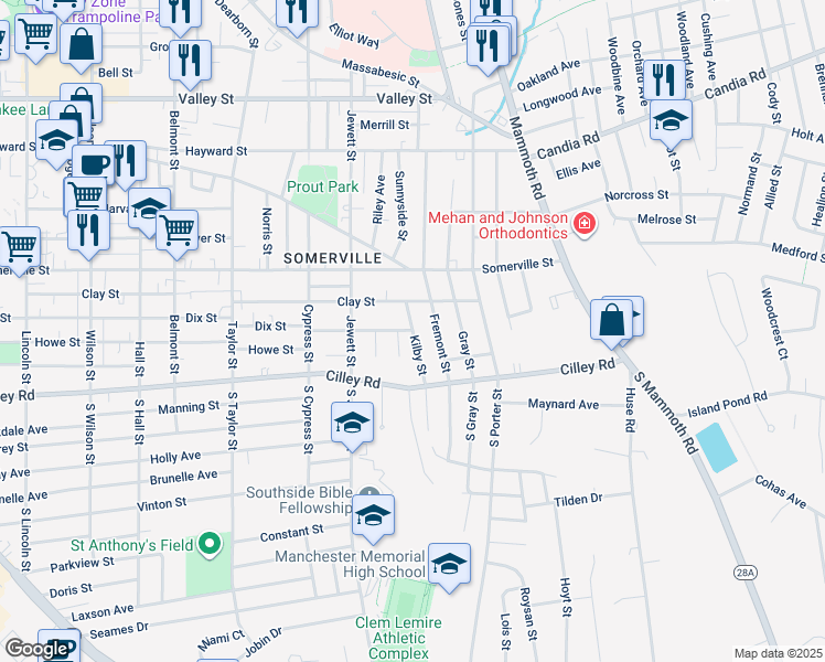 map of restaurants, bars, coffee shops, grocery stores, and more near 165 Glendale Avenue in Manchester