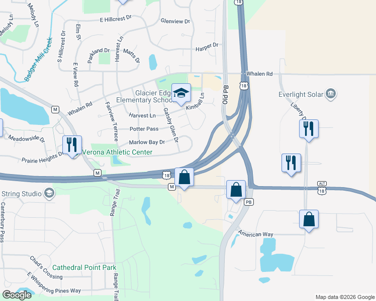 map of restaurants, bars, coffee shops, grocery stores, and more near 817 Cheshire Castle Way in Verona