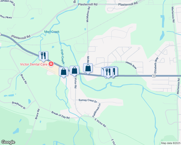 map of restaurants, bars, coffee shops, grocery stores, and more near 6424 New York 96 in Victor