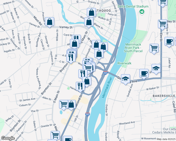 map of restaurants, bars, coffee shops, grocery stores, and more near 581 Second Street in Manchester